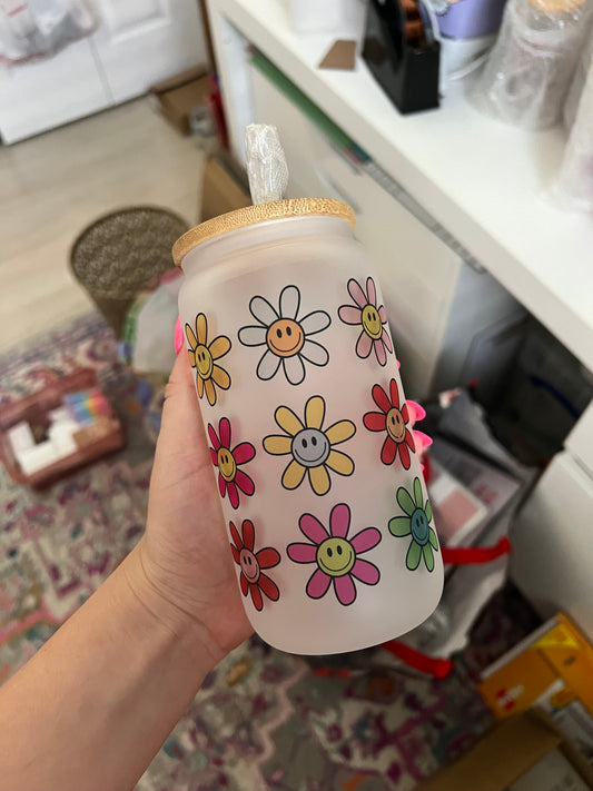 Flower Smiley Glass Can