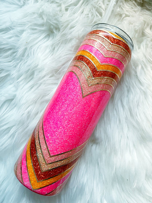 Retro Rainbow Heart Glitter Tumbler