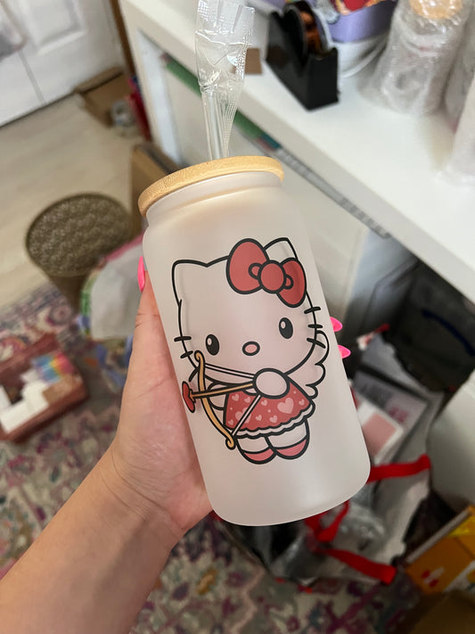 Cupid Kitty Glass Can