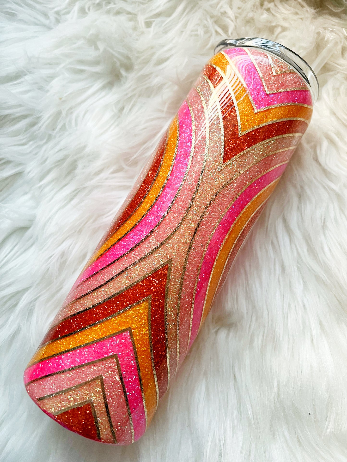 Retro Rainbow Heart Glitter Tumbler