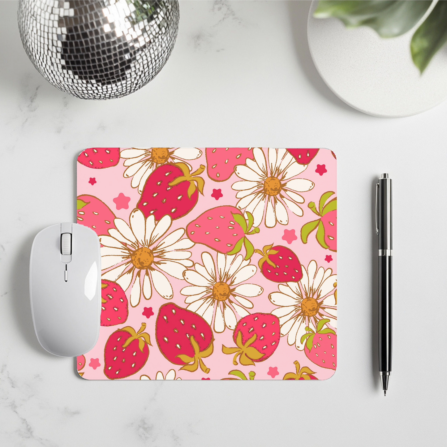 Strawberry Flower Mouse Pad