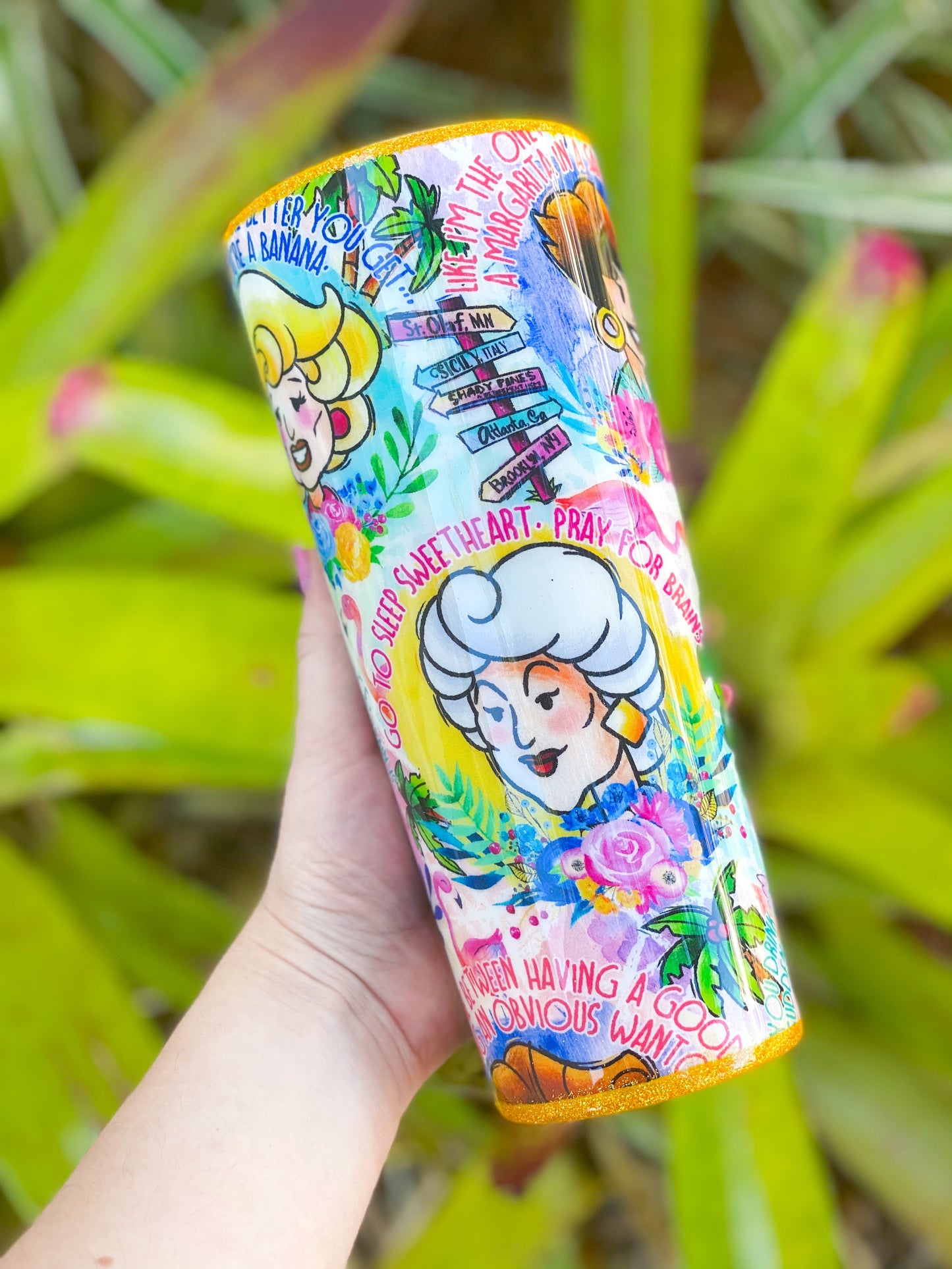 Stay Golden Fabric Glitter Tumbler