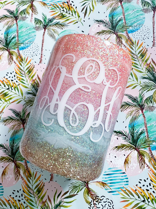 Pastel Beach Glitter Tumbler