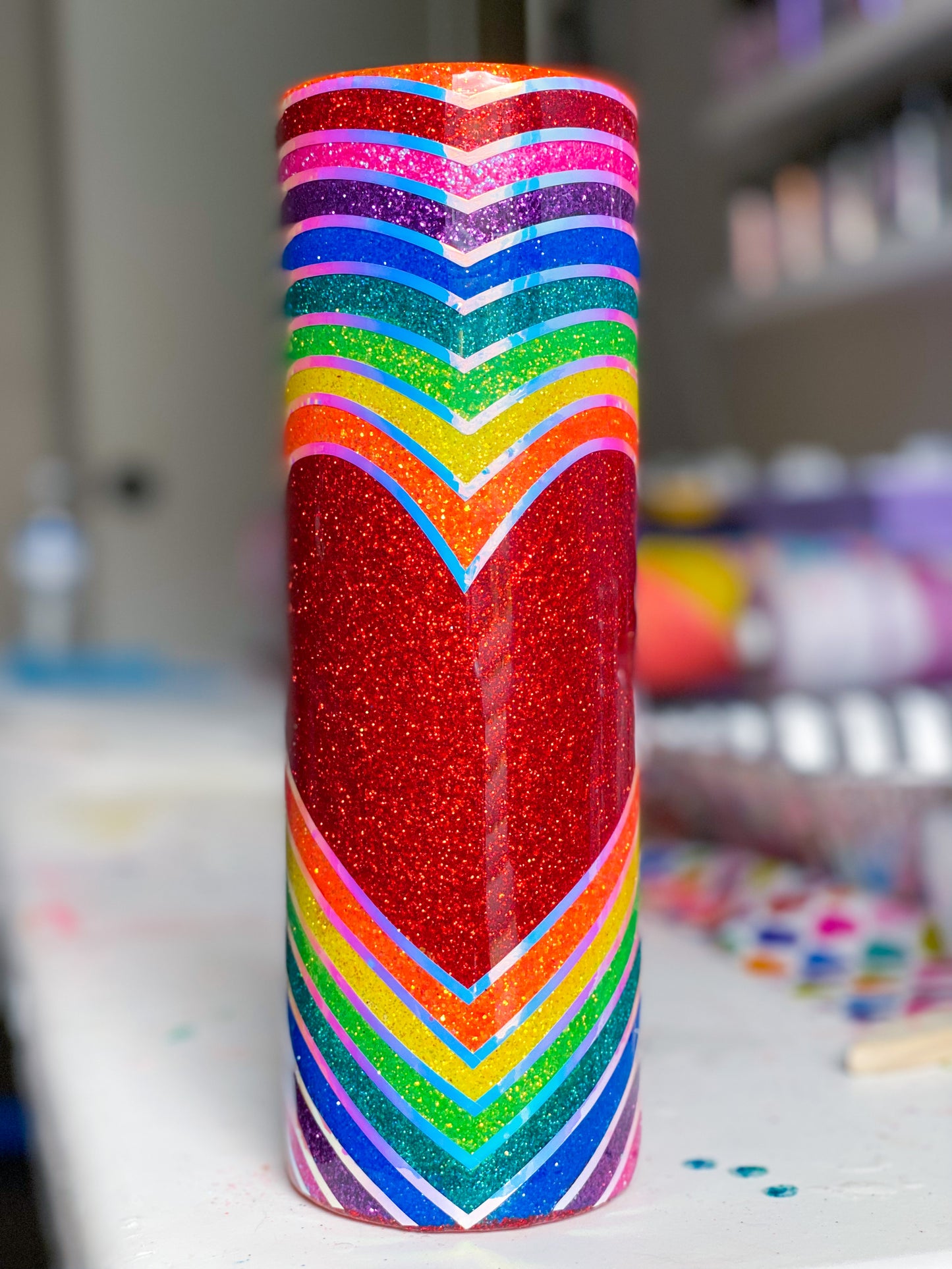 Rainbow Heart Glitter Tumbler