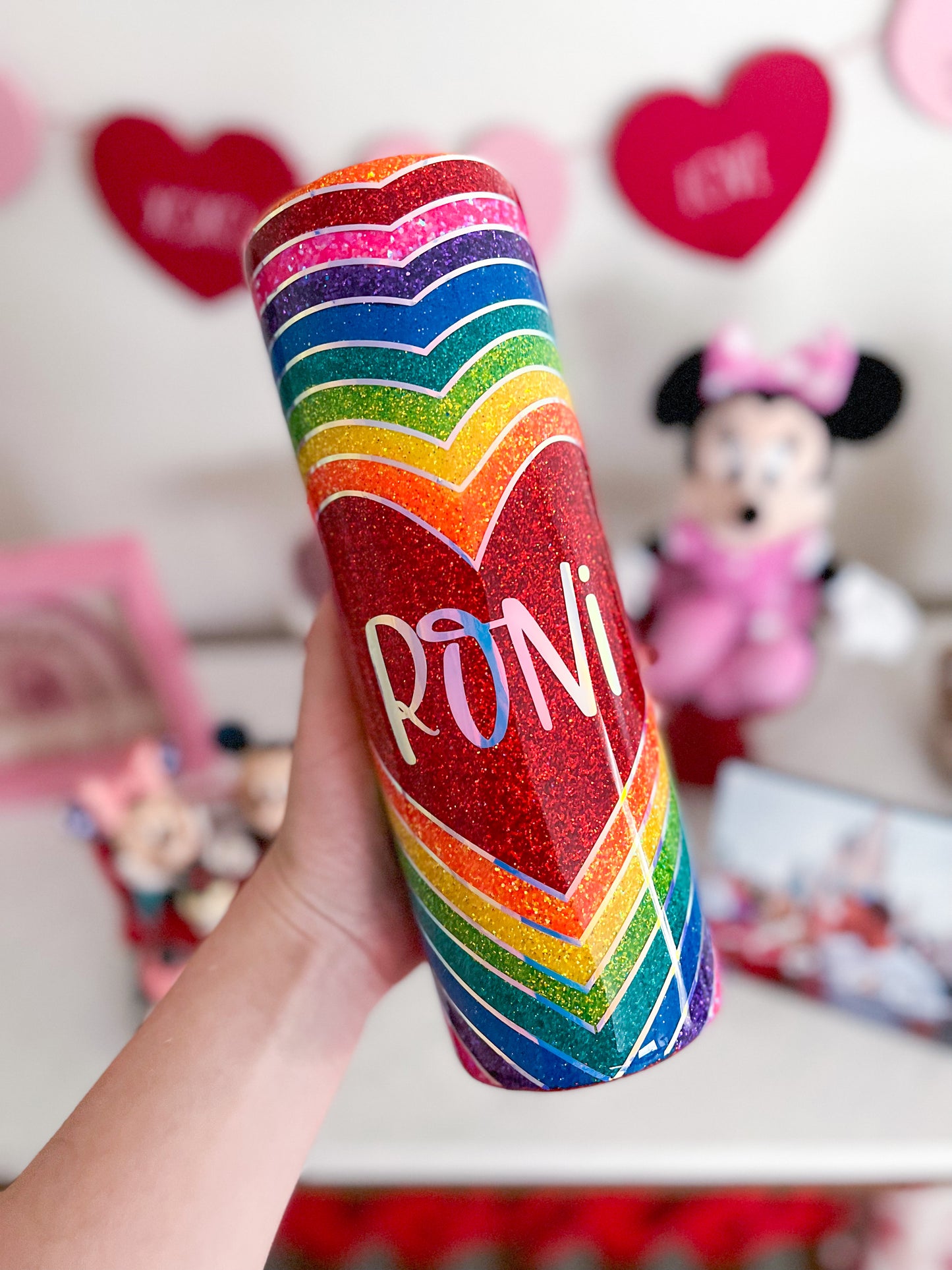 Rainbow Heart Glitter Tumbler