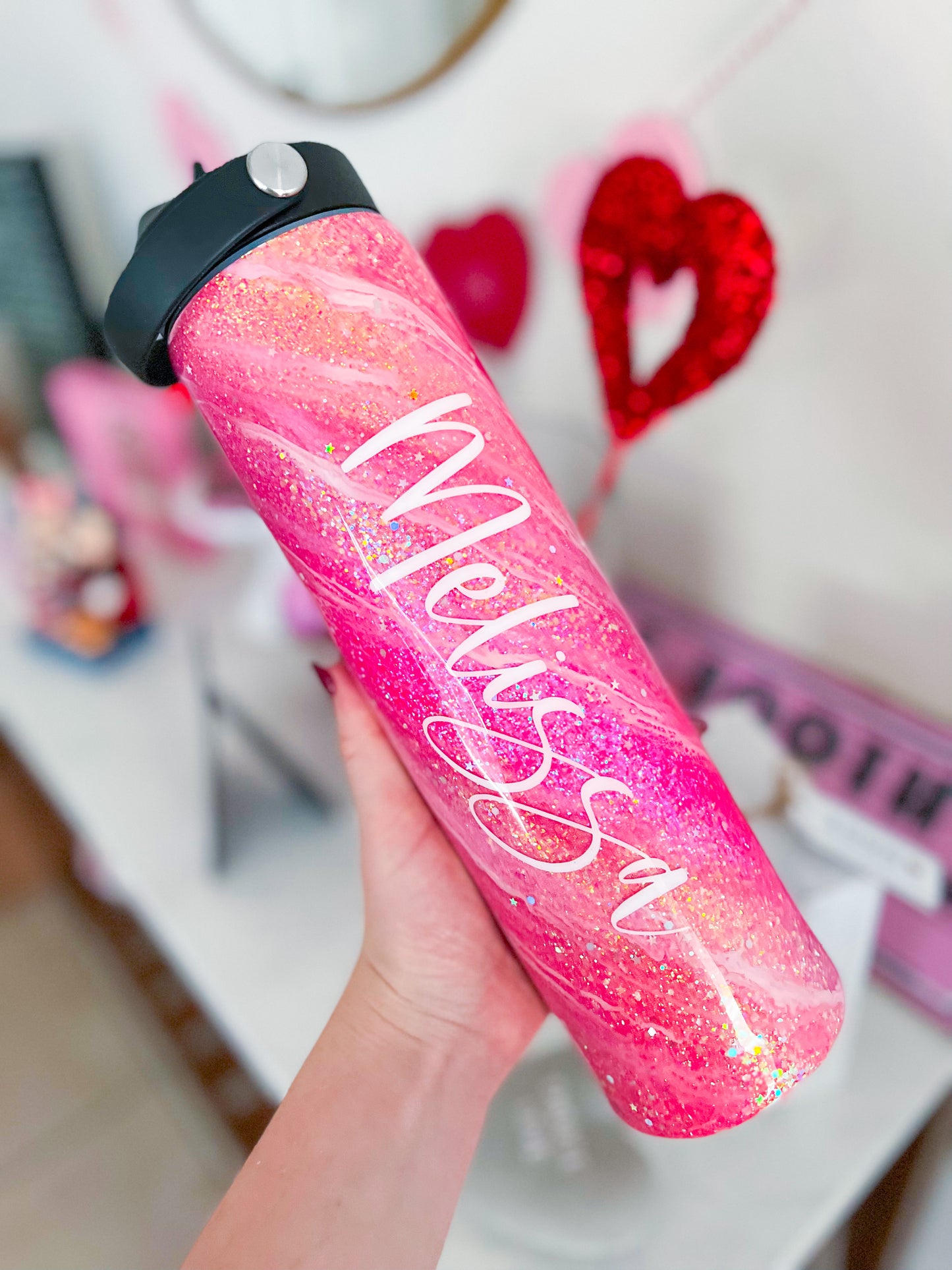 Neon Pink Glitter Milky Way Tumbler