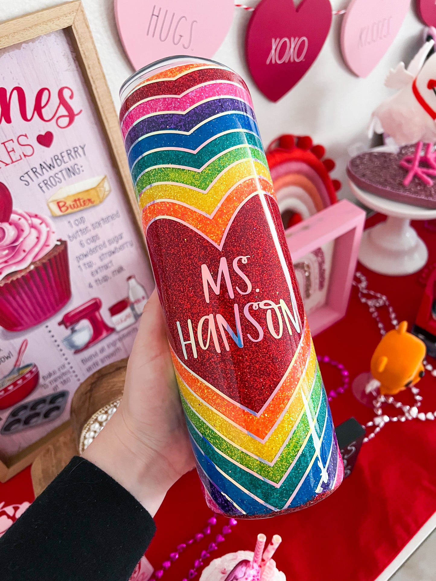 Rainbow Heart Glitter Tumbler
