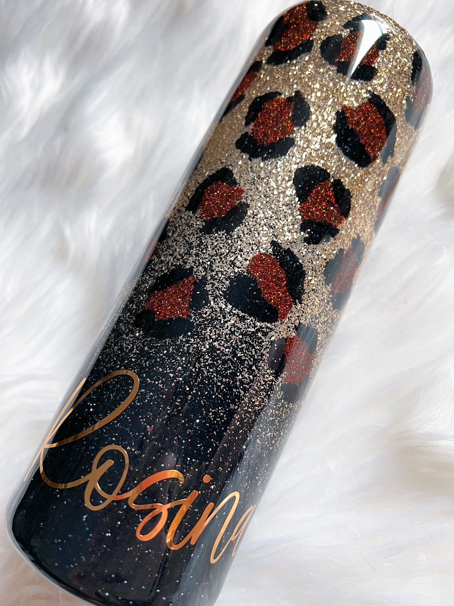 Black & Gold Ombré Cheetah Print Glitter Tumbler
