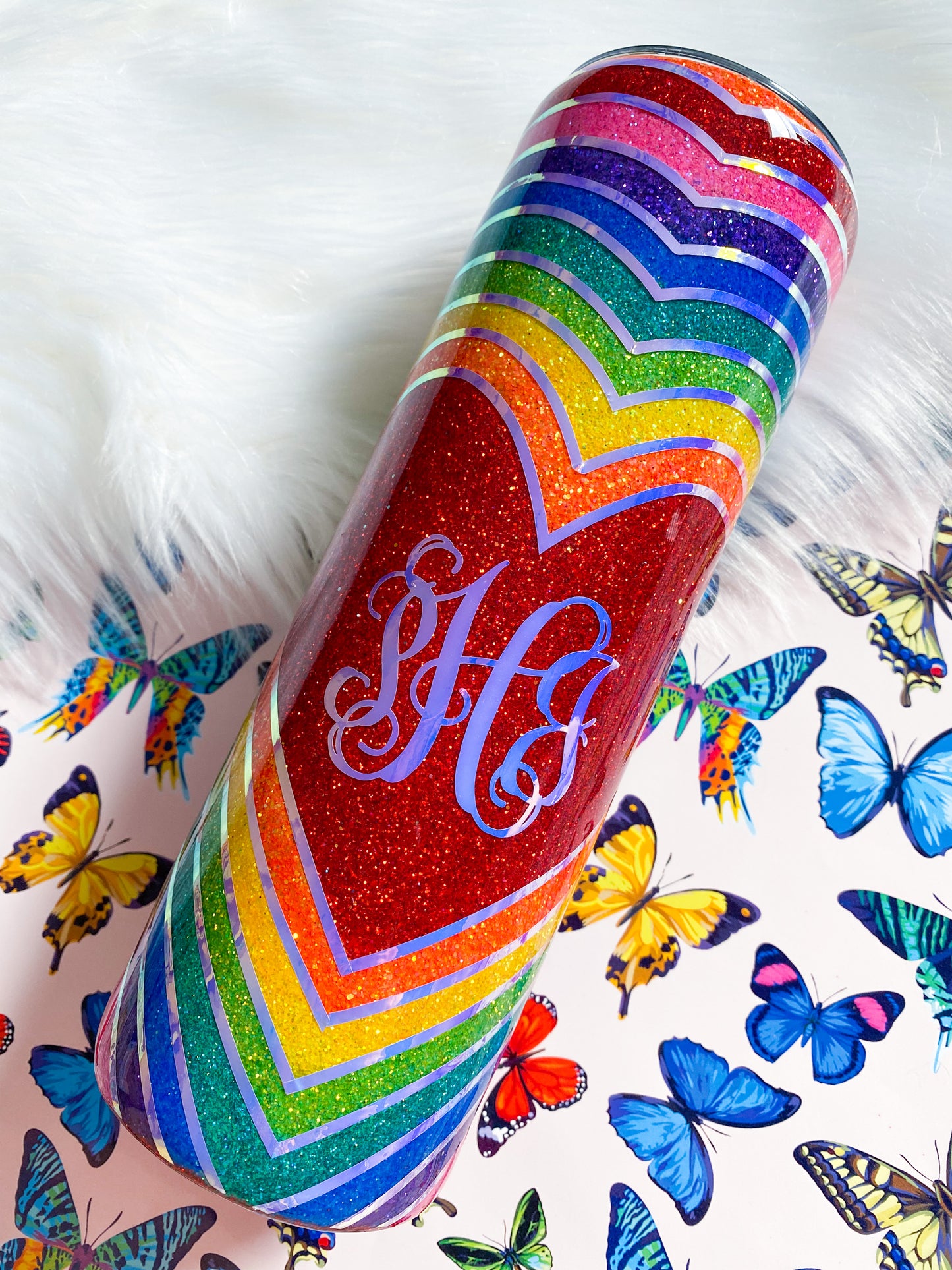 Rainbow Heart Glitter Tumbler