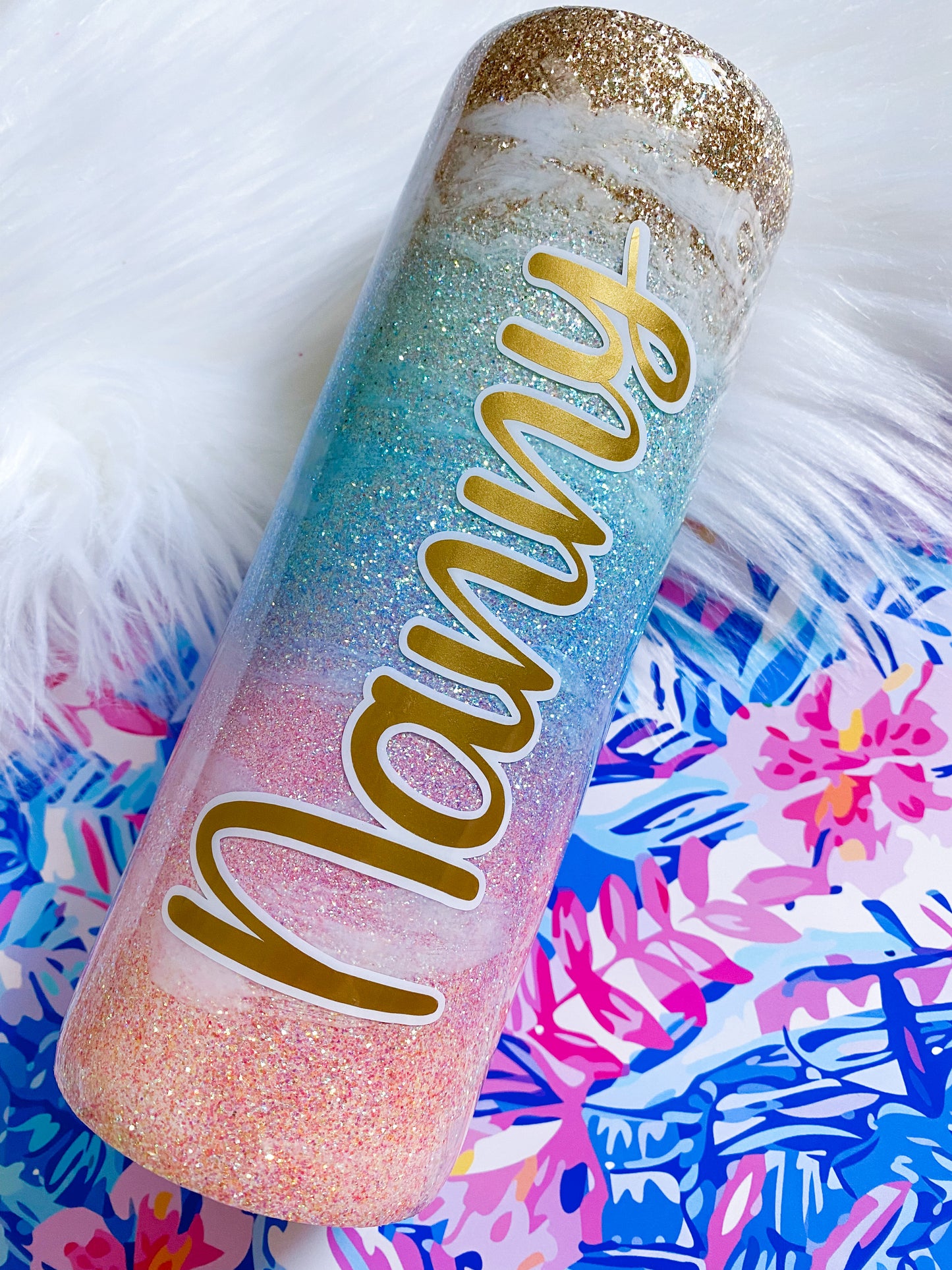 Pastel Beach Glitter Tumbler