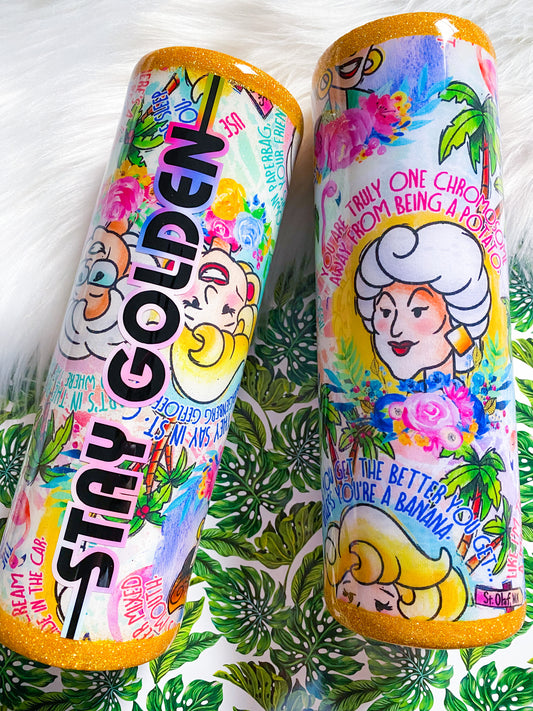 Stay Golden Fabric Glitter Tumbler