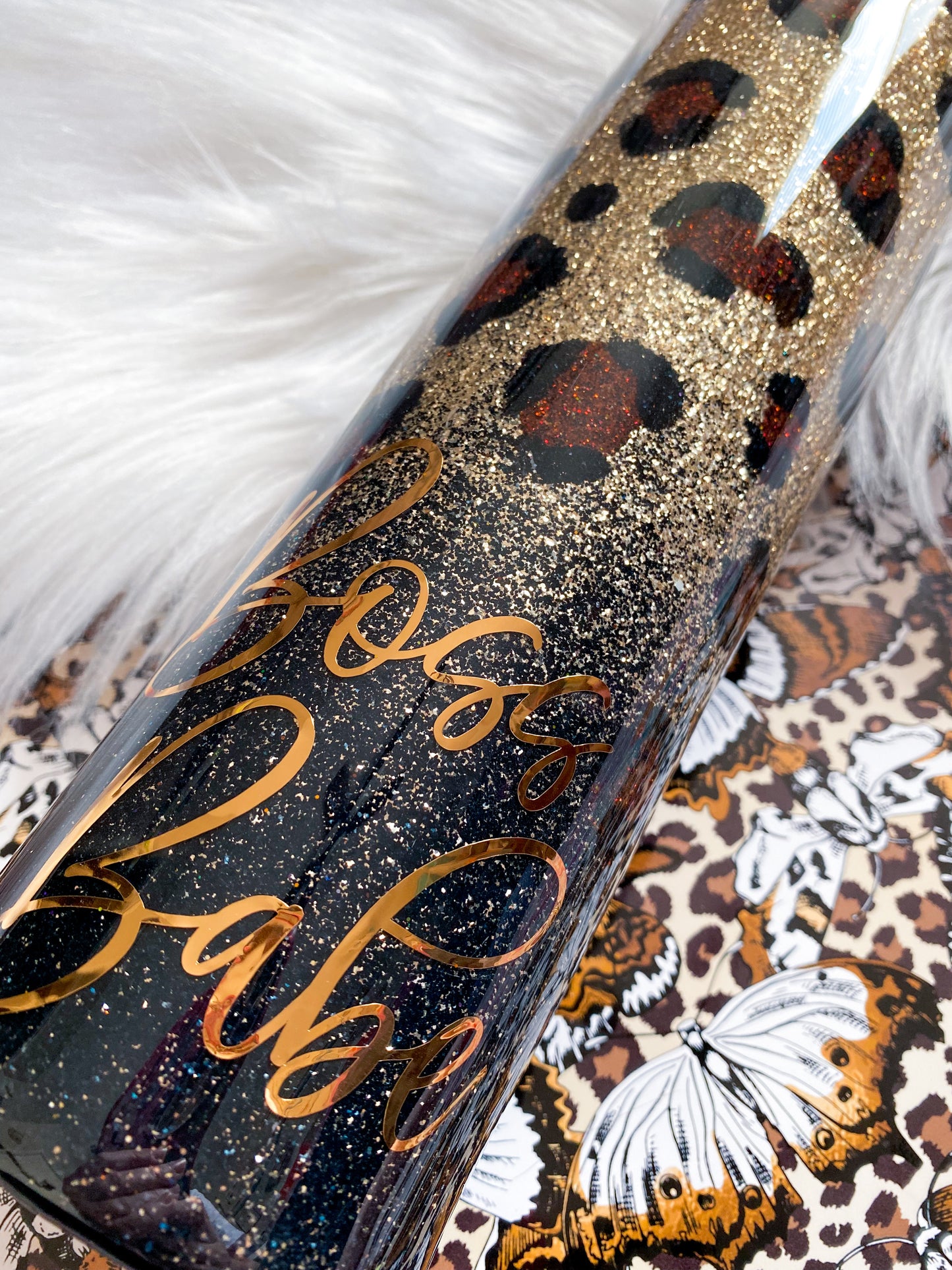 Black & Gold Ombré Cheetah Print Glitter Tumbler