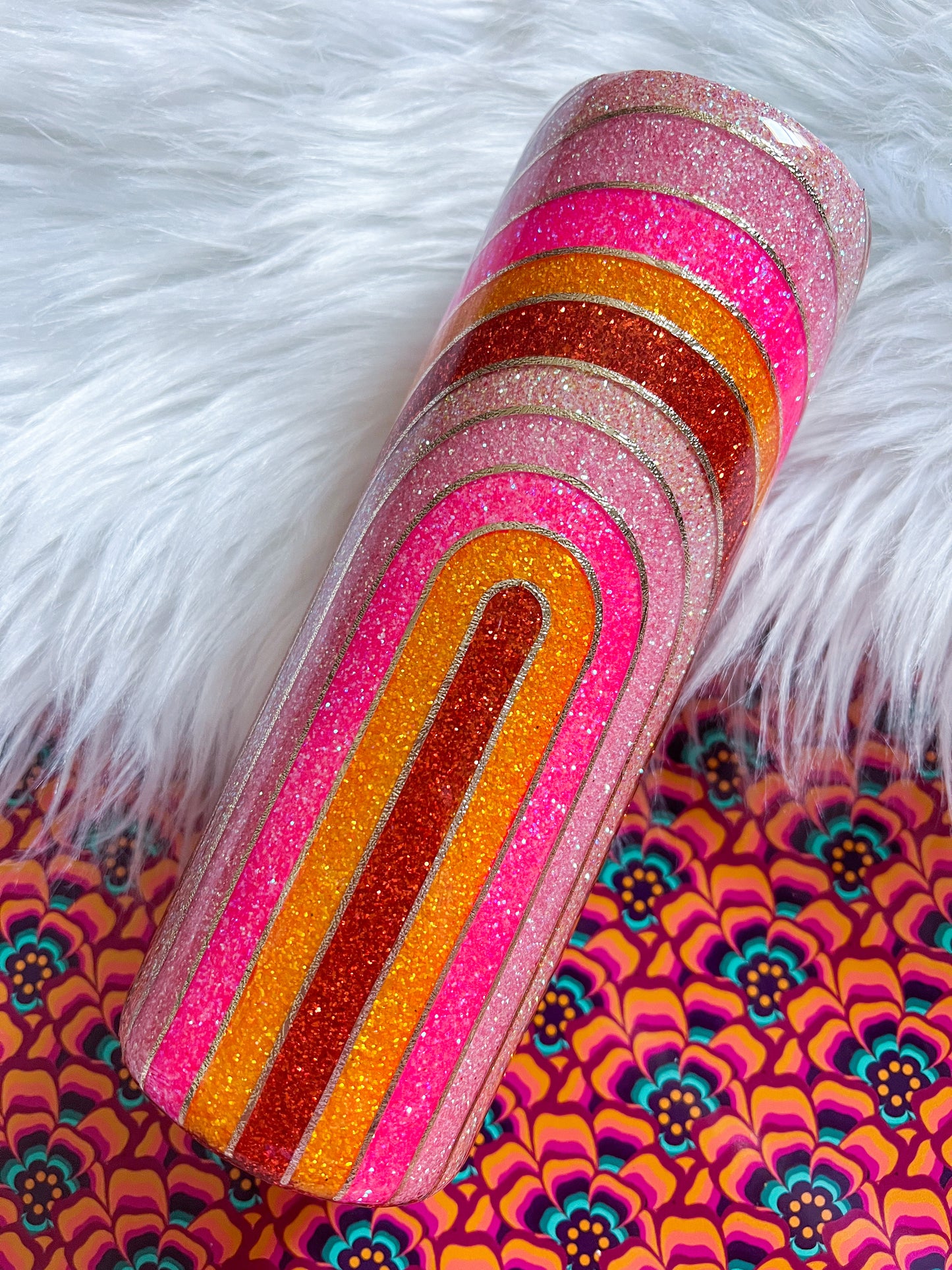 Retro Rainbow Glitter Tumbler
