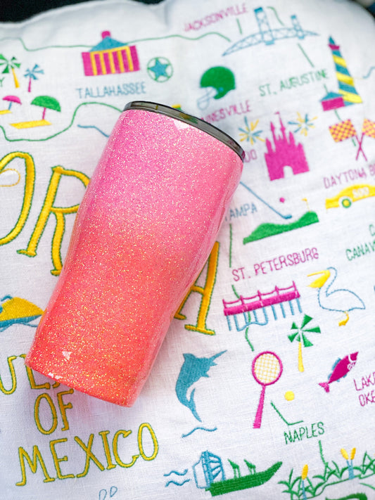 Pink & Coral Ombré Glitter Tumbler
