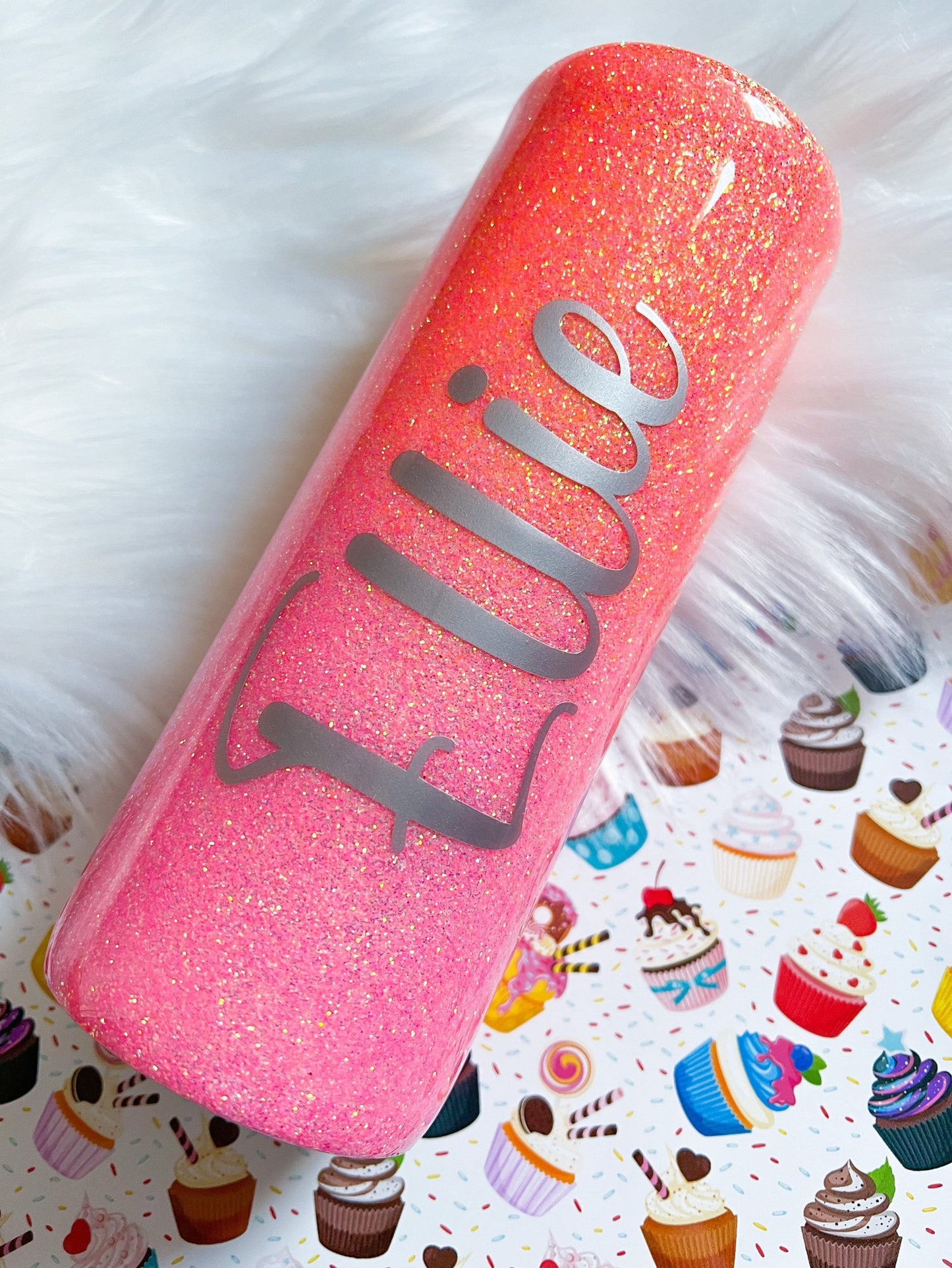 Pink & Coral Ombré Glitter Tumbler