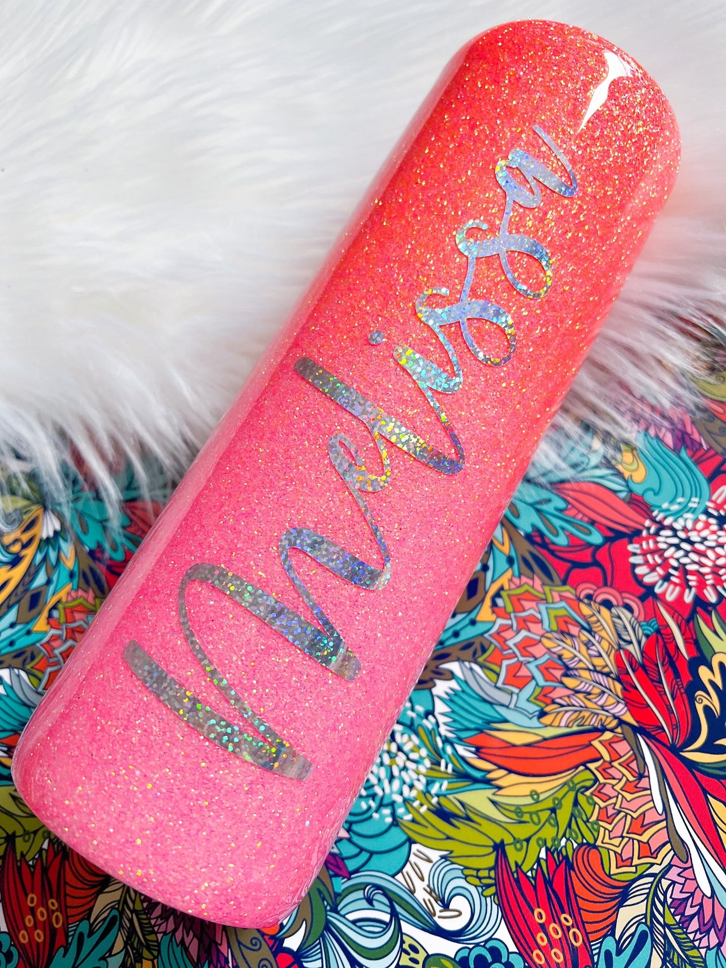 Pink & Coral Ombré Glitter Tumbler