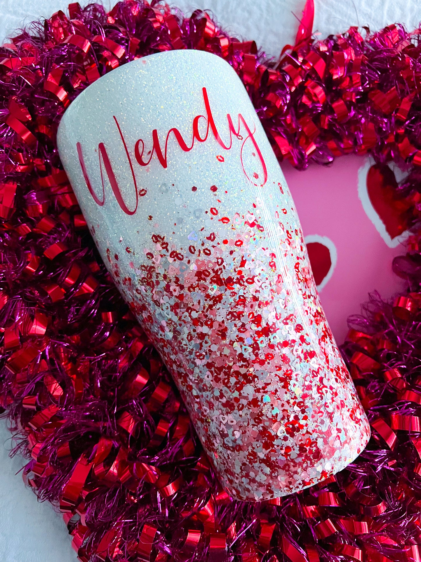 Hugs & Kisses Ombré Glitter Tumbler