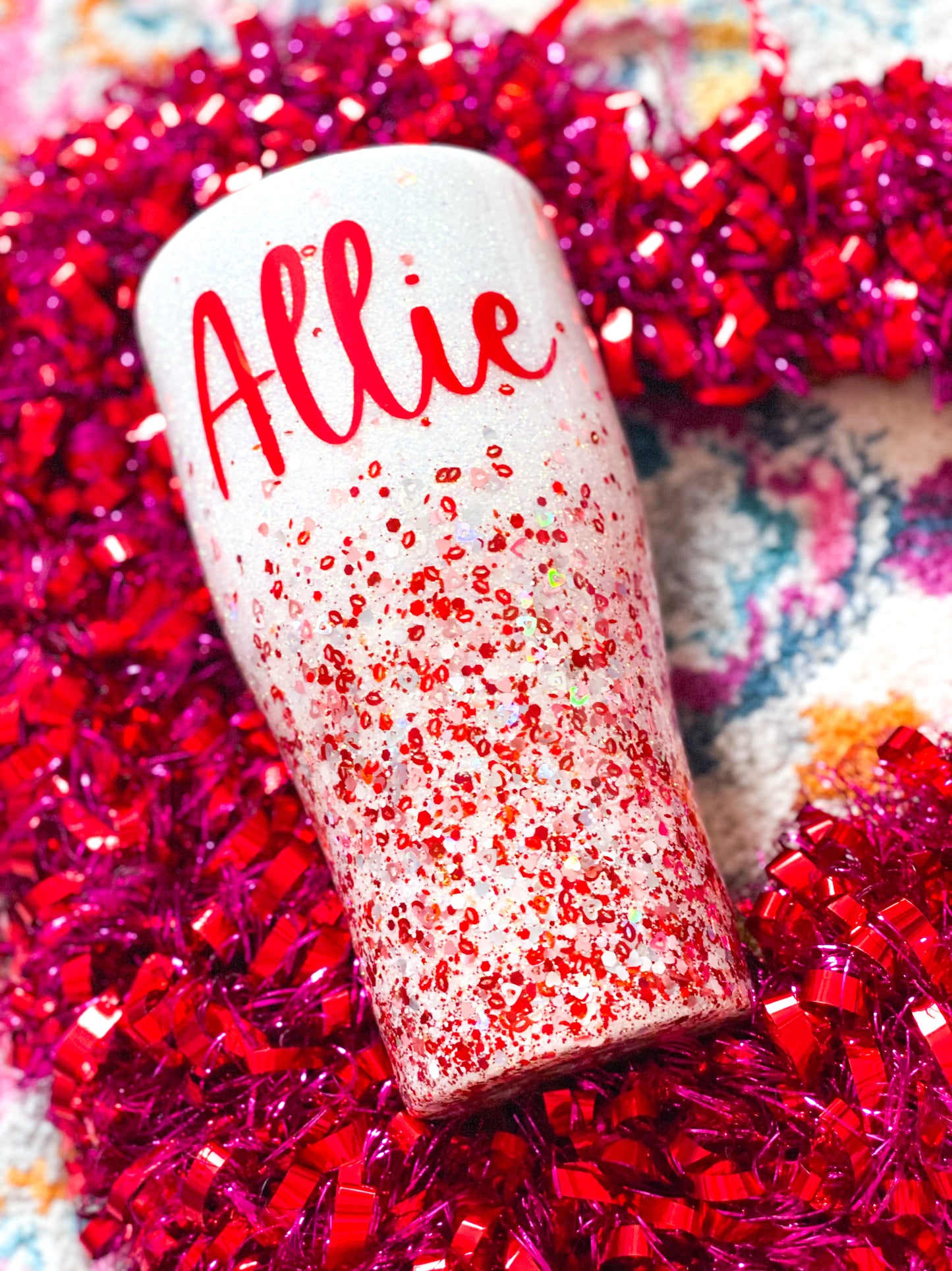 Hugs & Kisses Ombré Glitter Tumbler