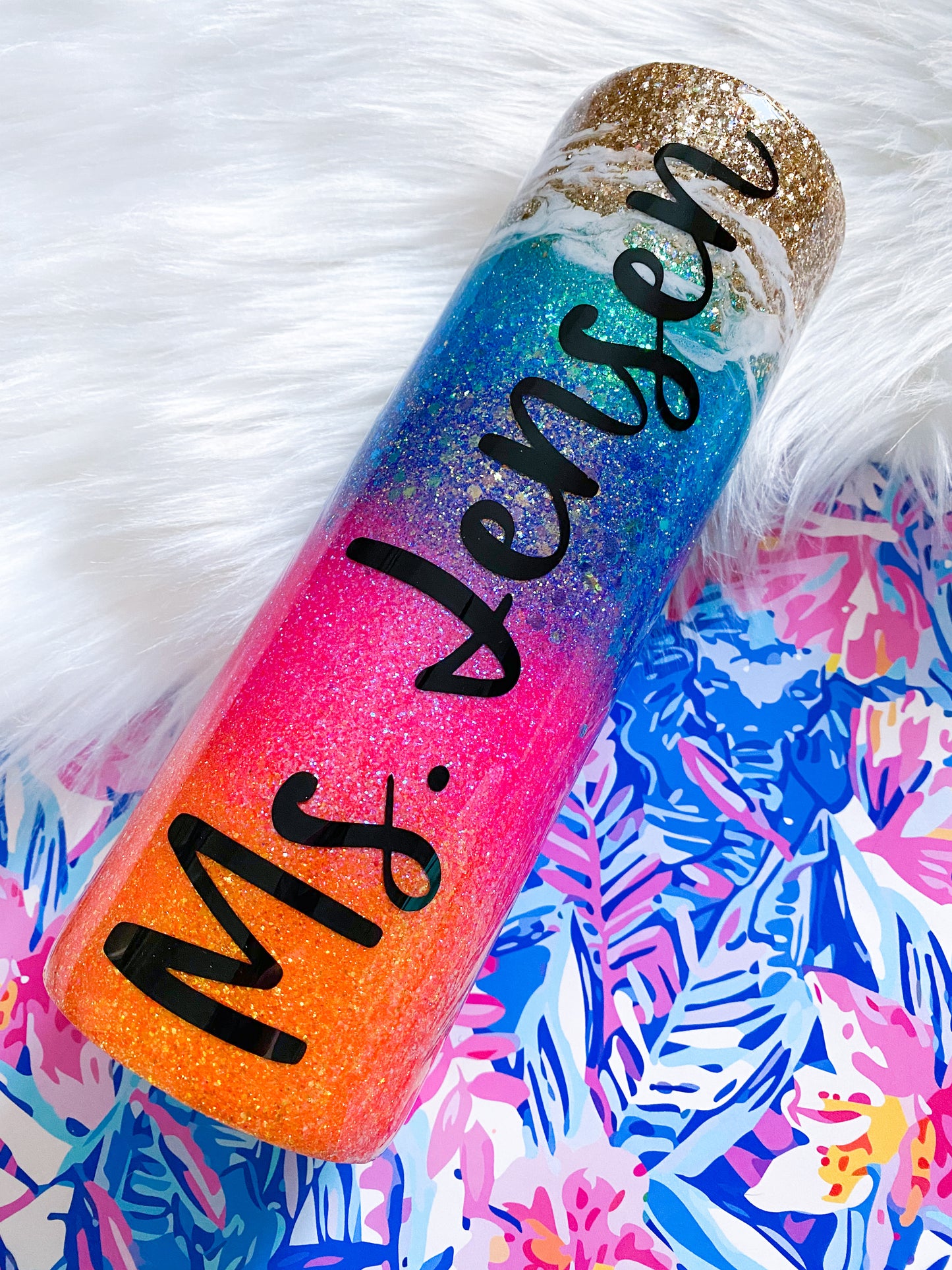 Sunset Beach Glitter Tumbler