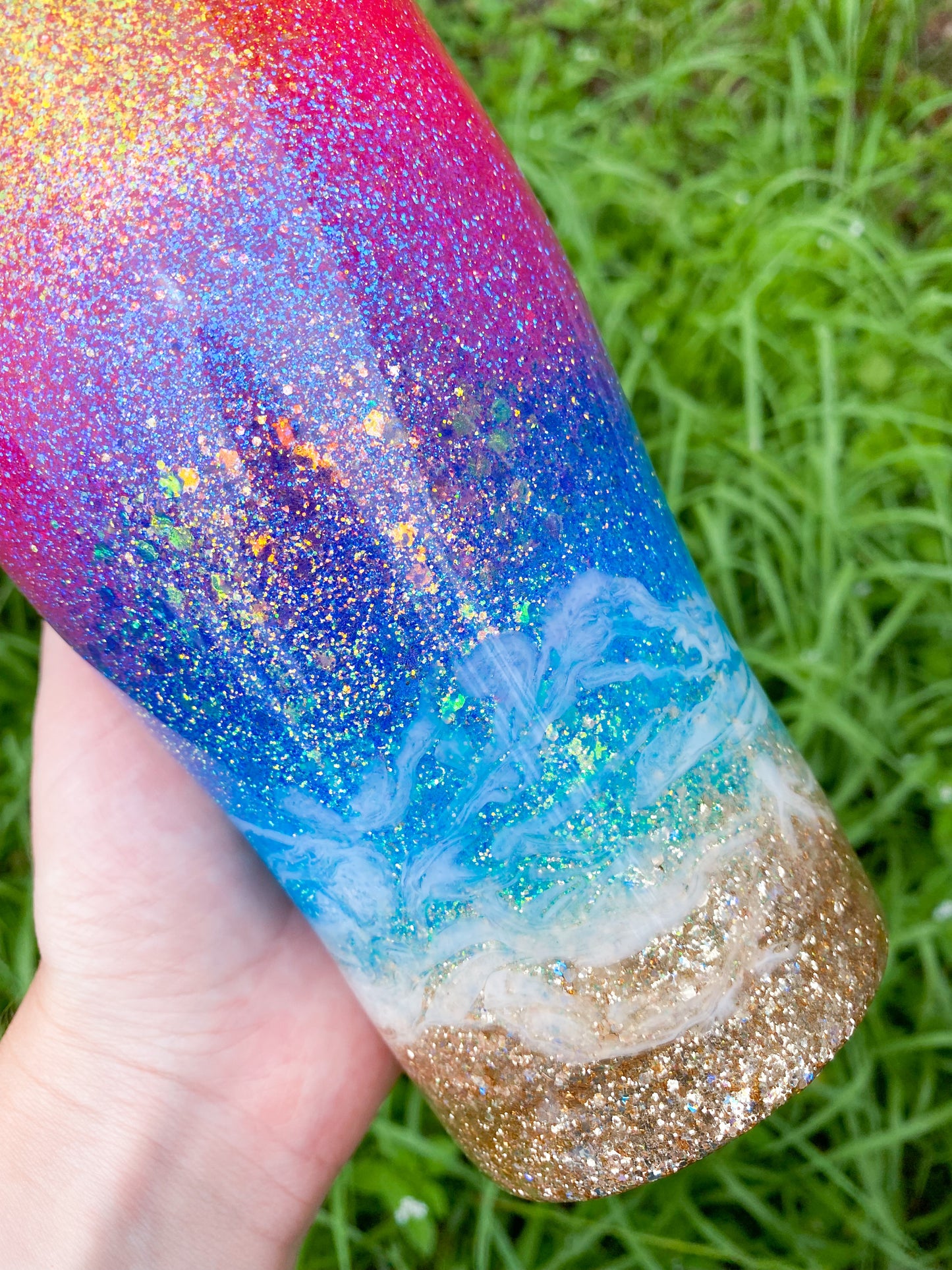 Sunset Beach Glitter Tumbler