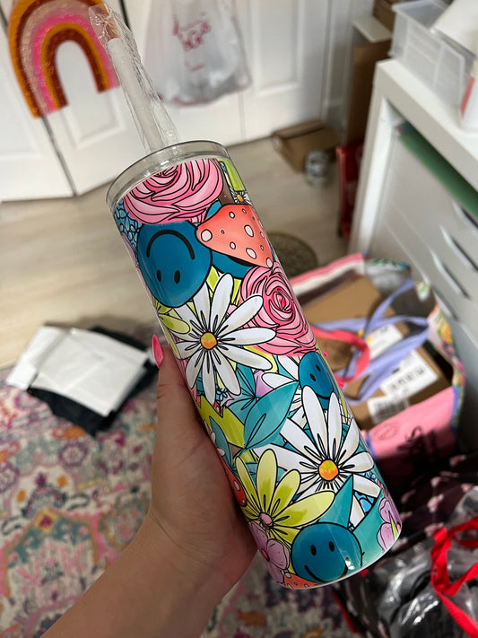 Floral Smiley Tumbler