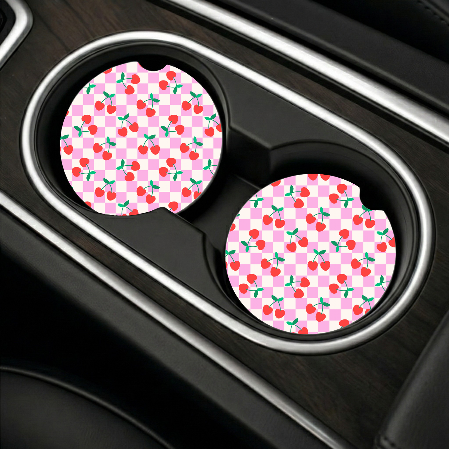 Cherry Checker Car Coaster