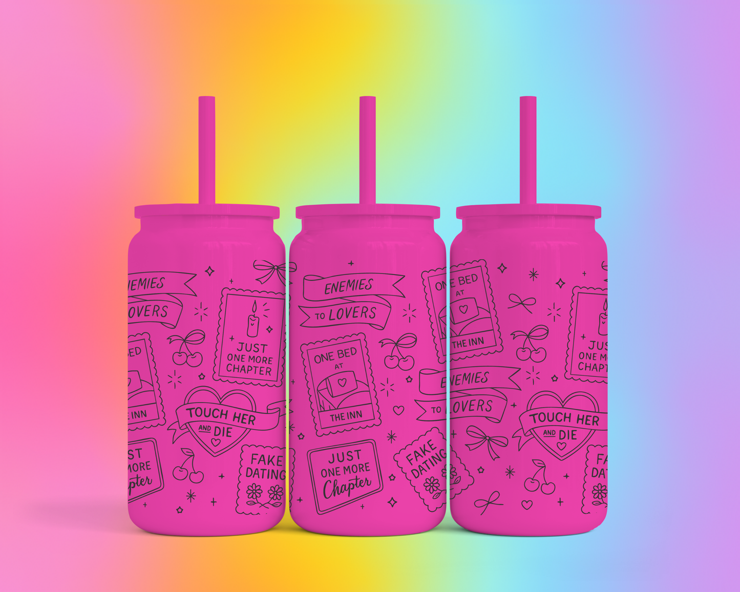 Hot Pink Bookish Trope Metal Can