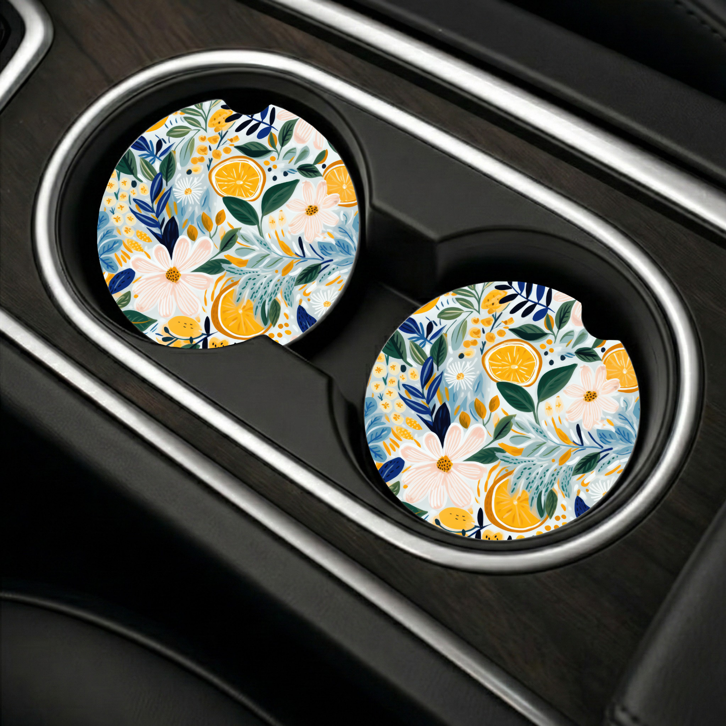 Lemon Floral Car Coaster