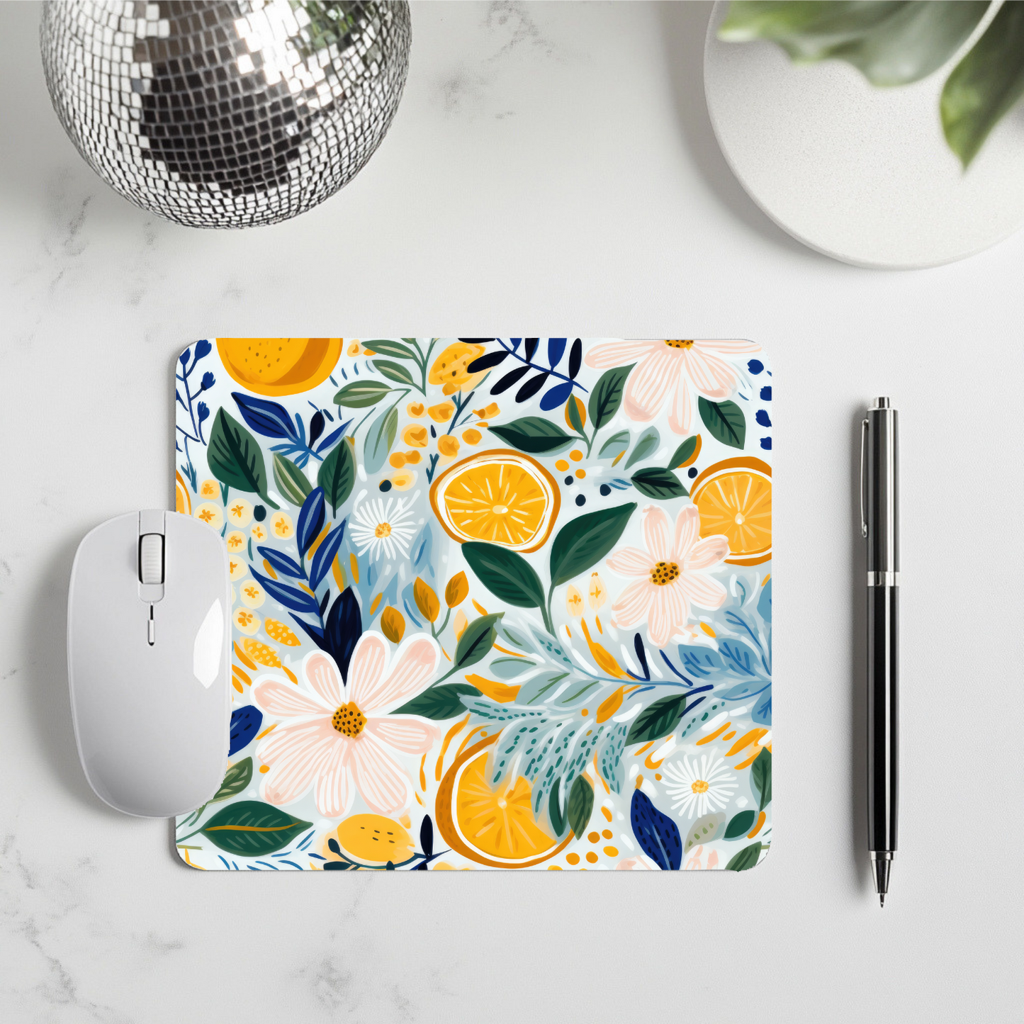 Lemon Floral Mouse Pad