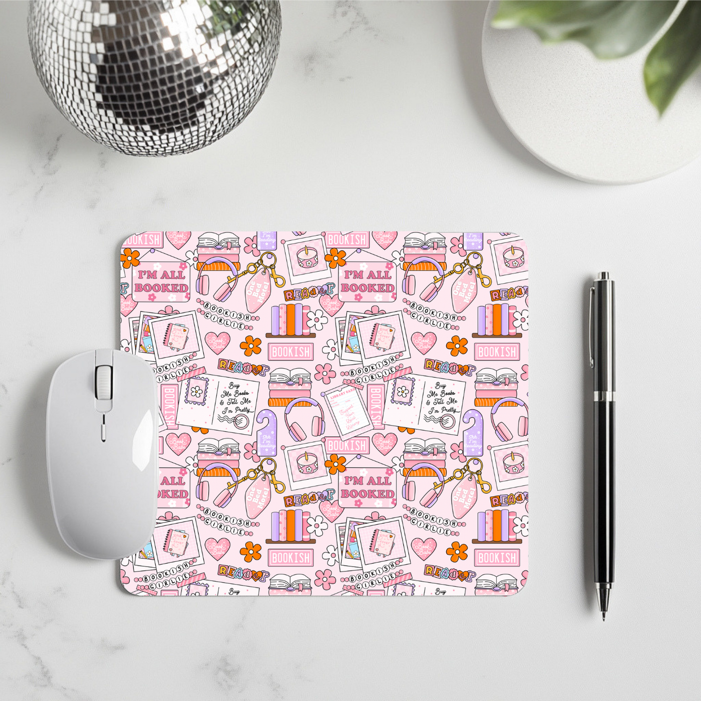 Pink Bookish Mouse Pad