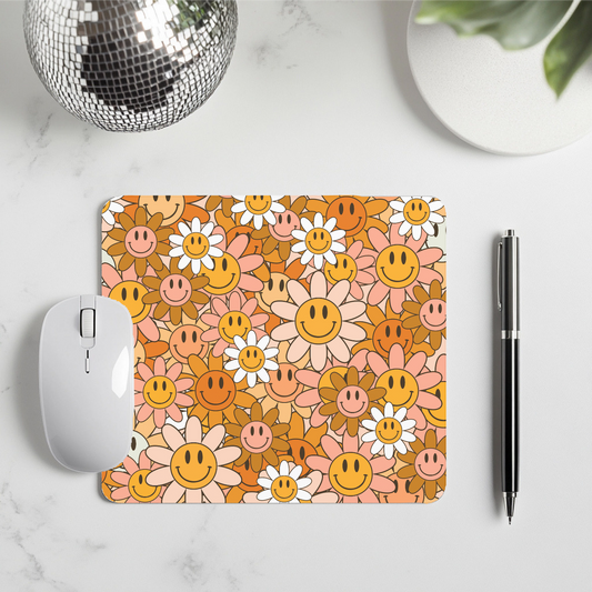 Retro Flower Smiley Mouse Pad