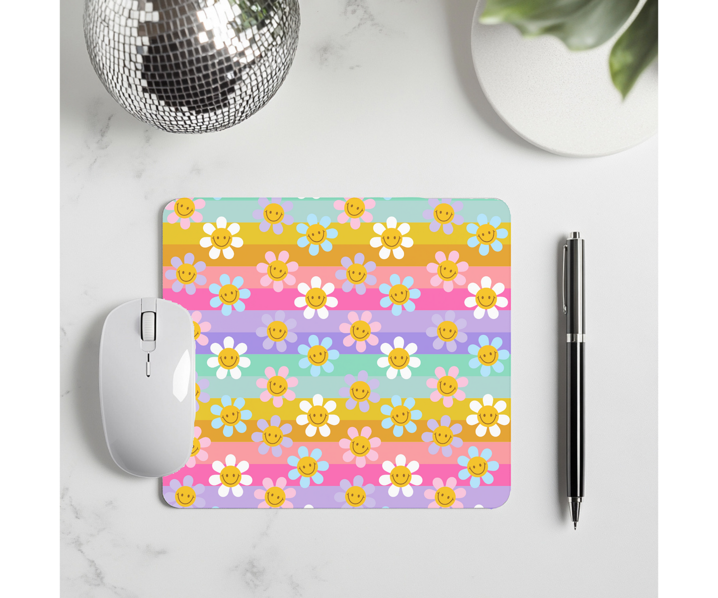 Retro Rainbow Smiley Mouse Pad