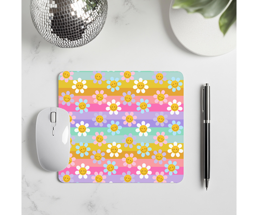 Retro Rainbow Smiley Mouse Pad