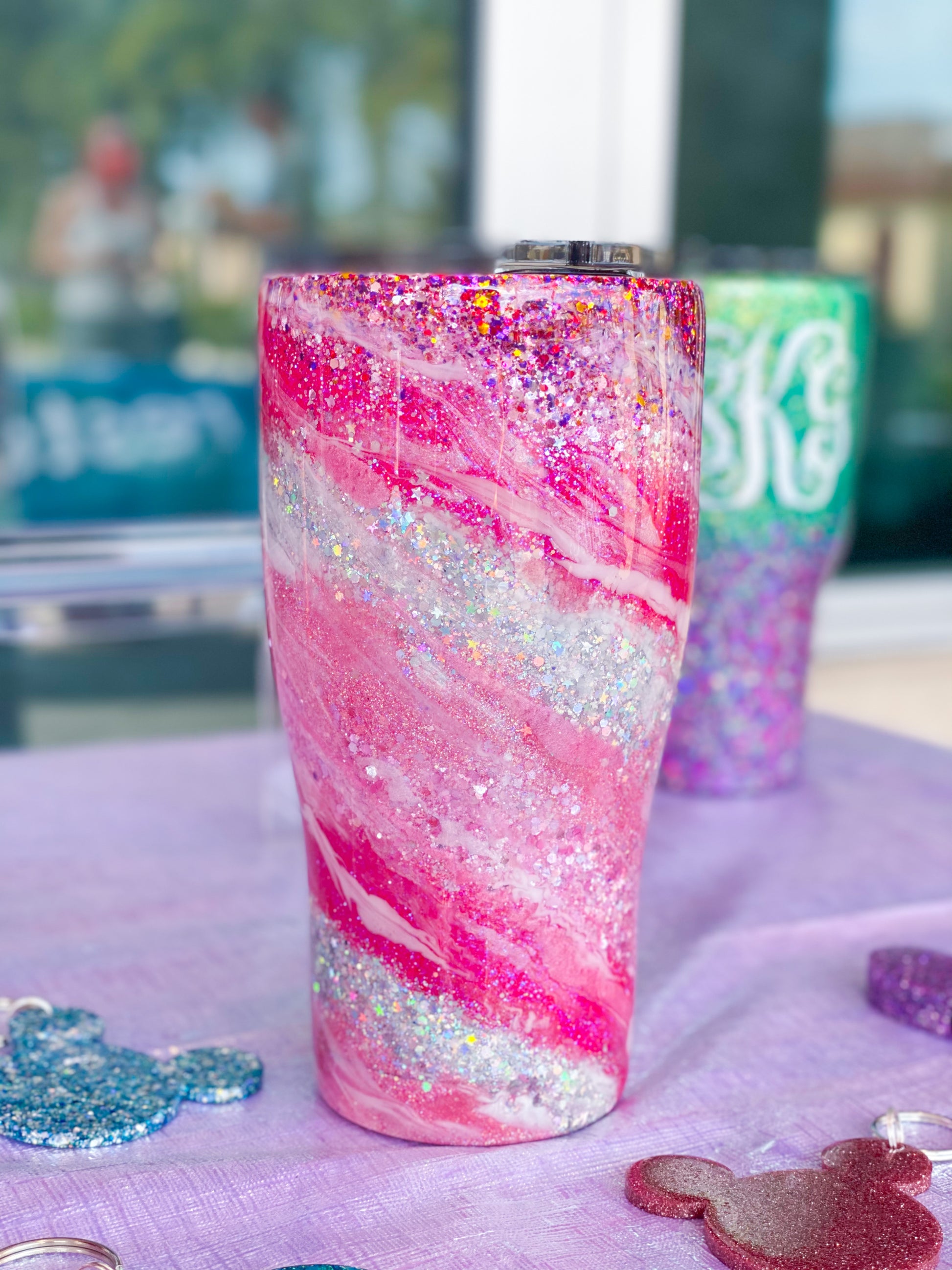 20 Oz Pink Glitter Tumbler With Name, Personalized Glitter Cup