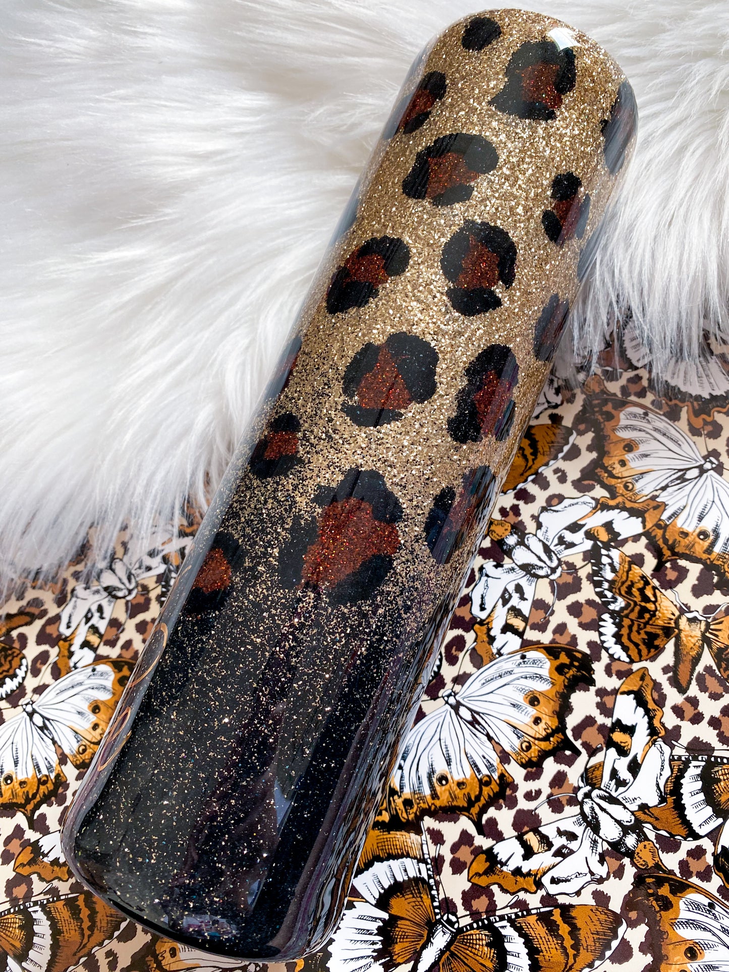 Black & Gold Ombré Cheetah Print Glitter Tumbler