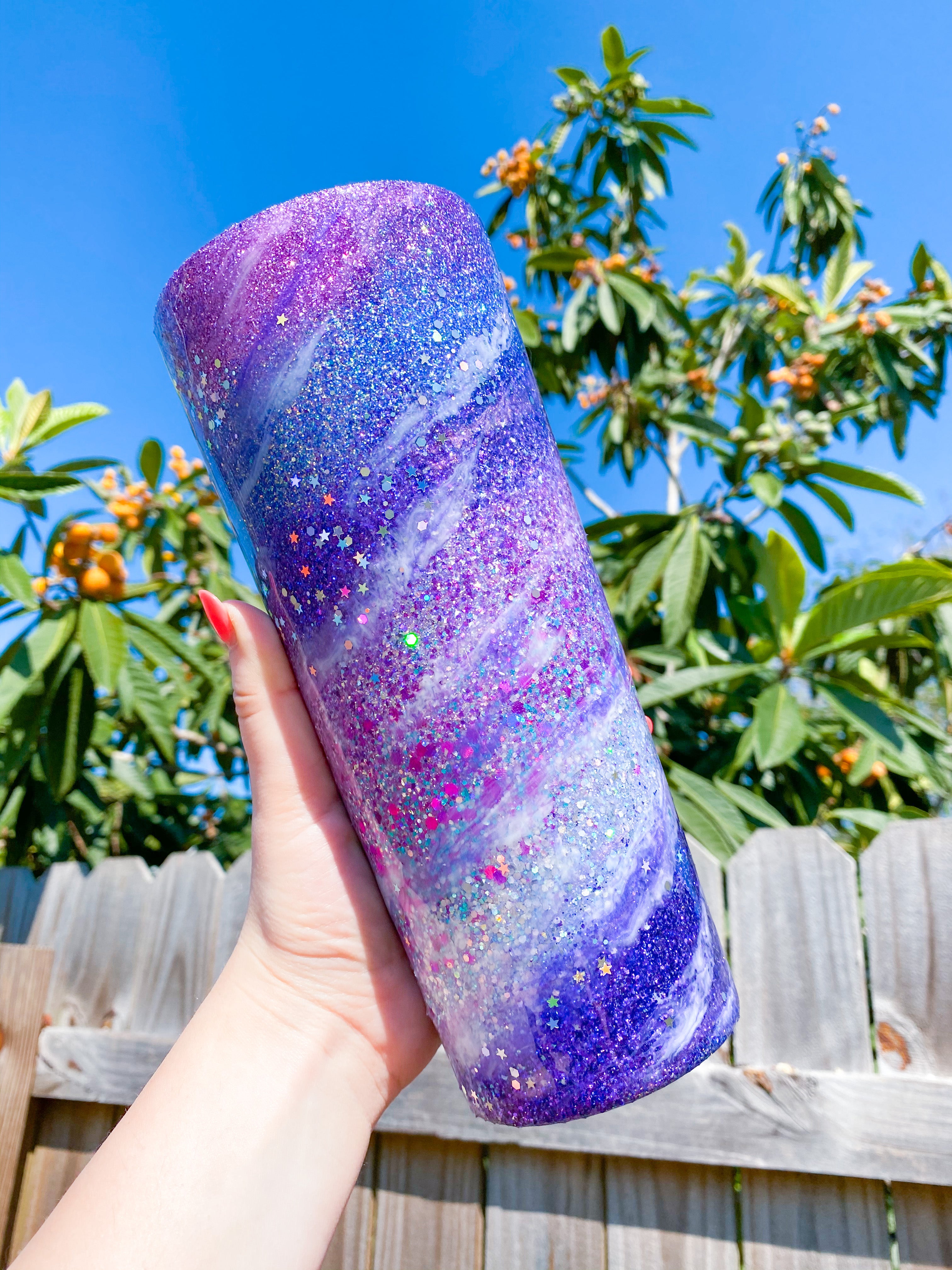 Purple Glitter shops Swirl Milky Way Custom Tumbler - 30. oz. Stainless Steel Skinny - Ready to Ship!