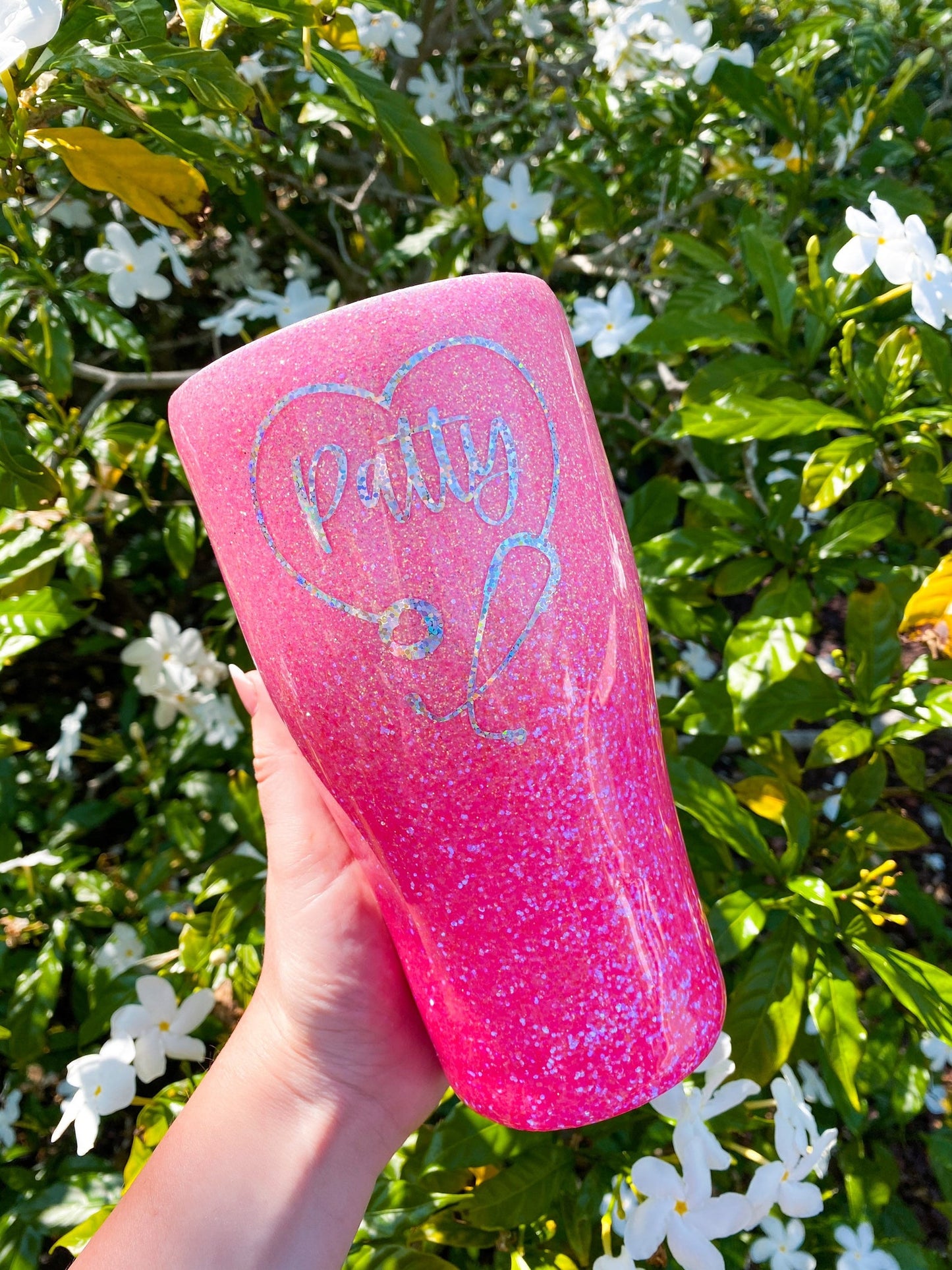 Nurse Appreciation Pink Ombré Glitter Tumbler