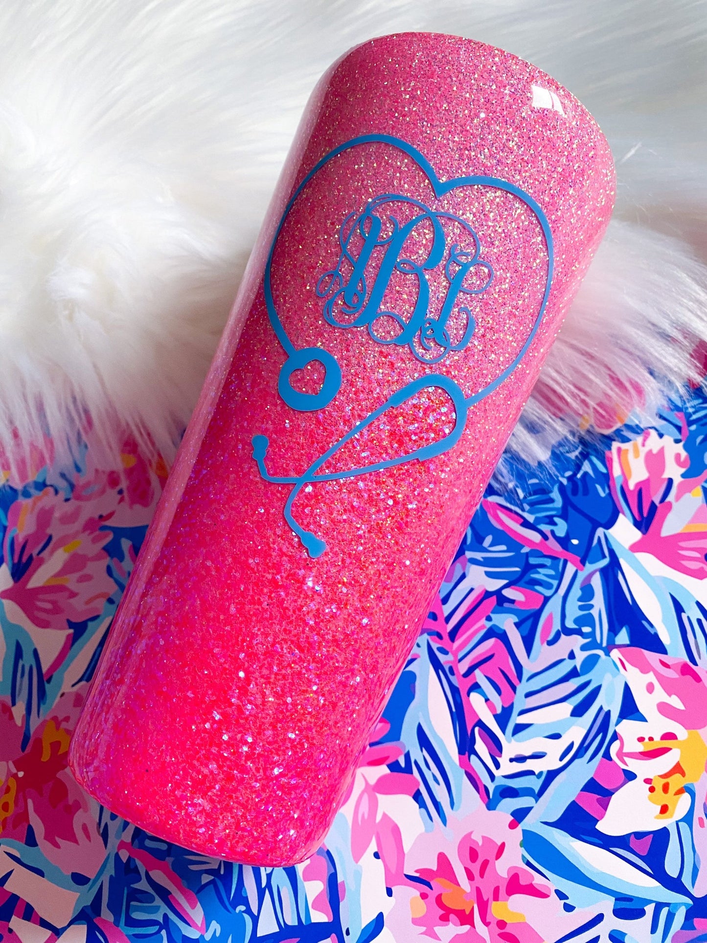 Nurse Appreciation Pink Ombré Glitter Tumbler