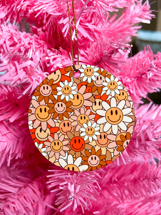 Retro Flower Smiley Ornament