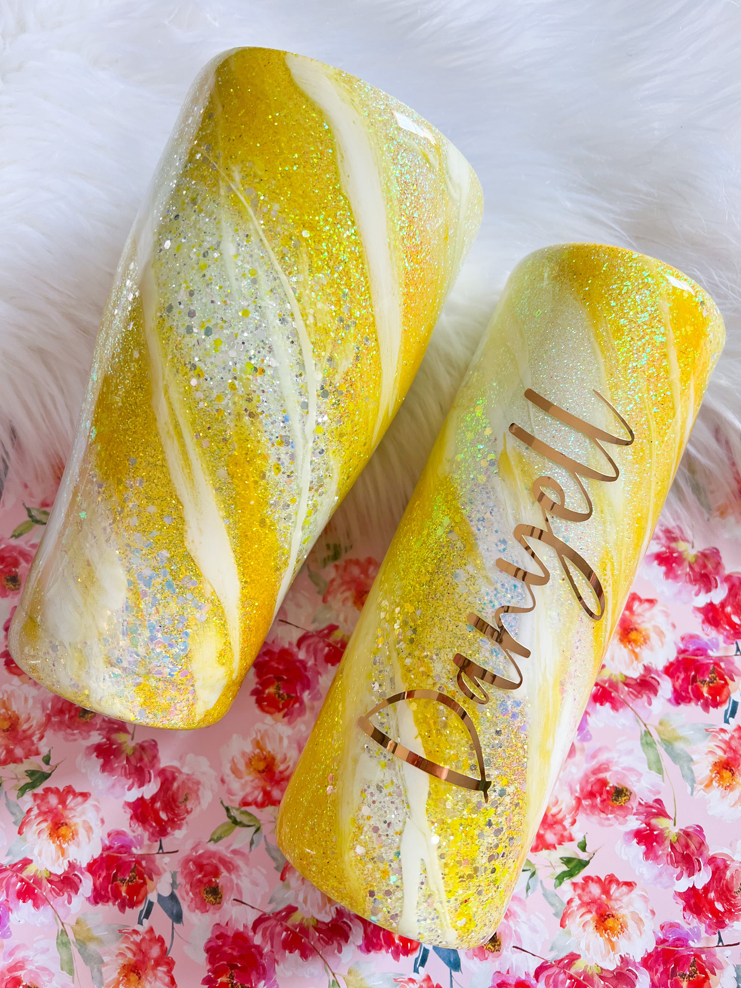 Offers Glitter Skinny tumbler Yellow Glitter Tumbler Sunshine Glitter Tumbler Glitter Travel Mug