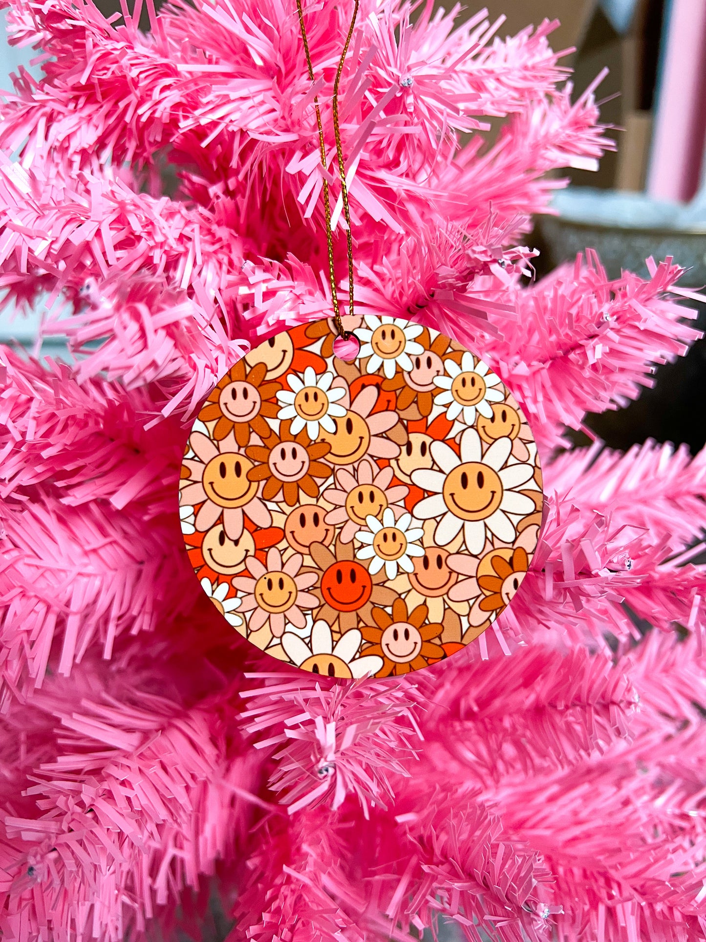 Retro Flower Smiley Ornament