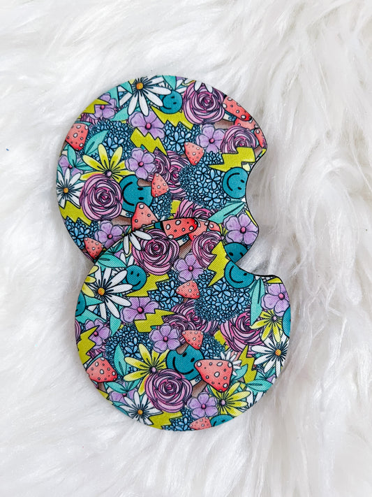 Funky Floral Car Coaster Set