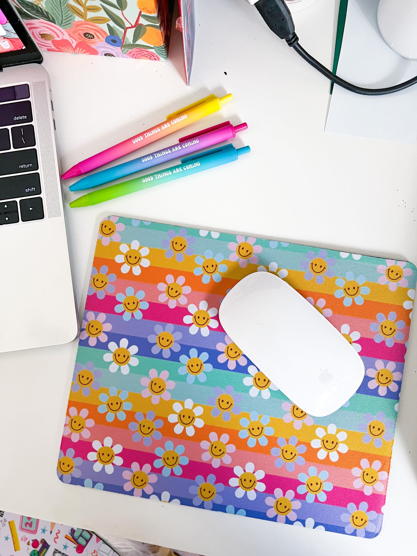 Retro Rainbow Smiley Mouse Pad