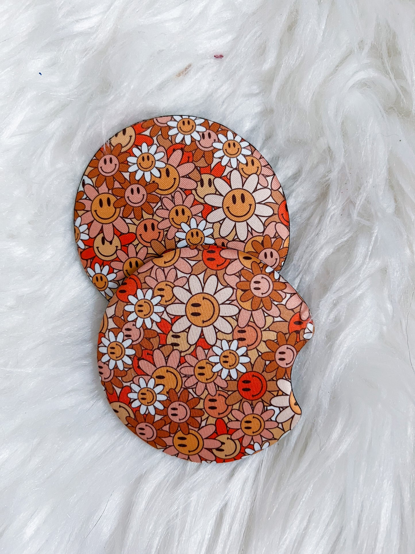 Smiley Flower Car Coaster Set